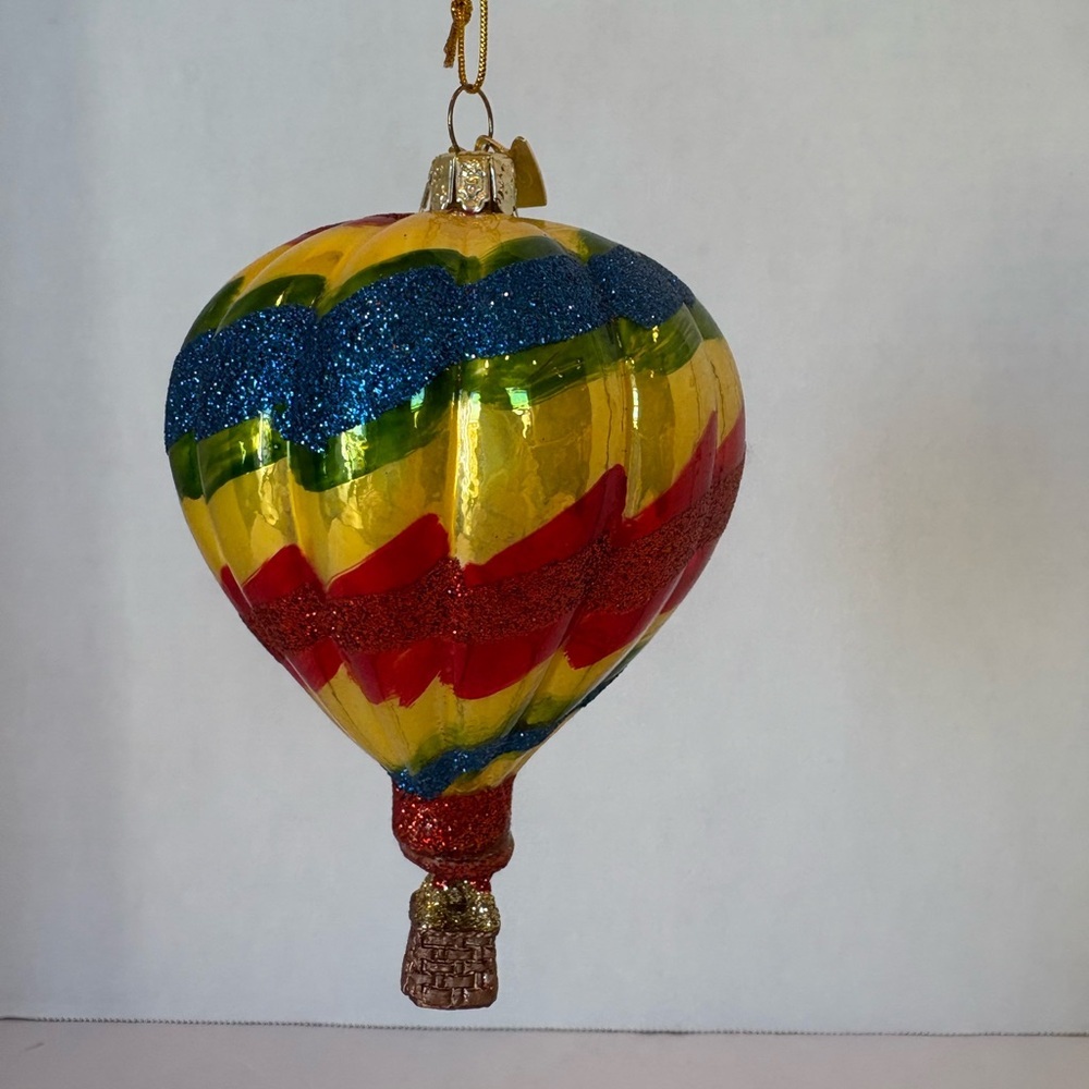 Kurt Adler multicolored rainbow hot air balloon glass ornament - Picture 3 of 6